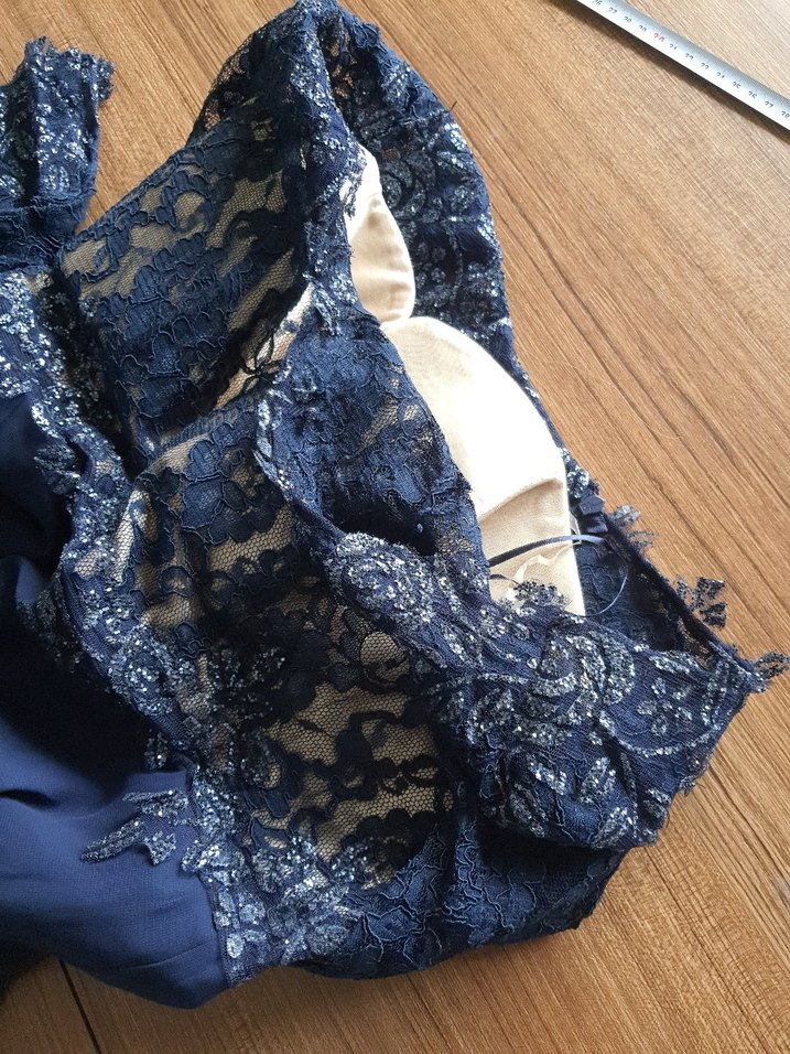 Dantel Detaylı Lacivert Uzun Abiye Elbise - Görsel 5