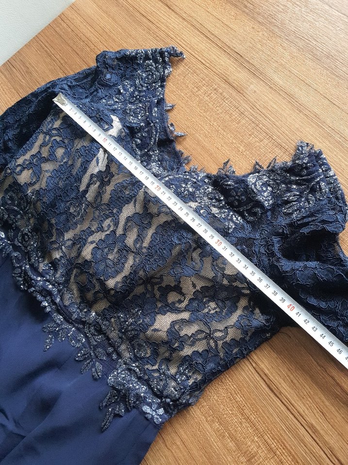 Dantel Detaylı Lacivert Uzun Abiye Elbise - Görsel 3