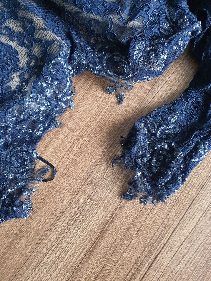 Dantel Detaylı Lacivert Uzun Abiye Elbise - Görsel 4