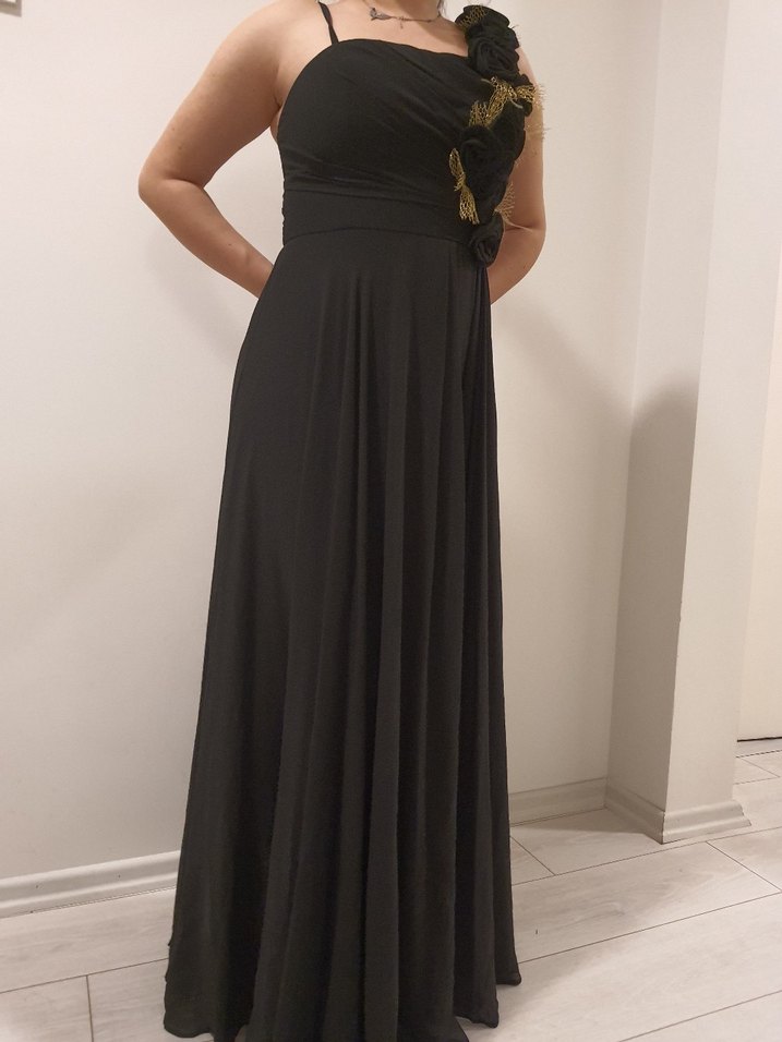 Siyah Straplez Gotik Uzun Abiye Elbise - Görsel 5