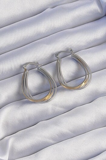 Gold Gümüş Renkli Oval Çoklu Görünümlü Küpe