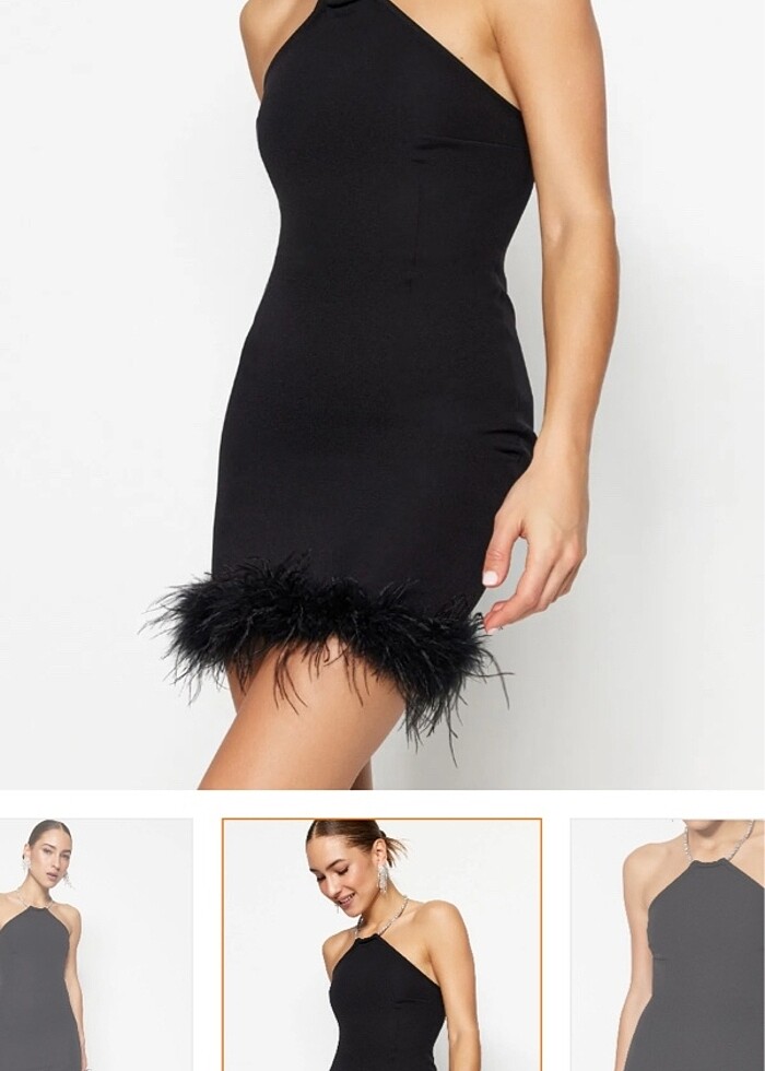 Siyah Vücuda Oturan Otrişli Parlak Taşlı Dokuma Kısa Şık Abiye E - Görsel 3