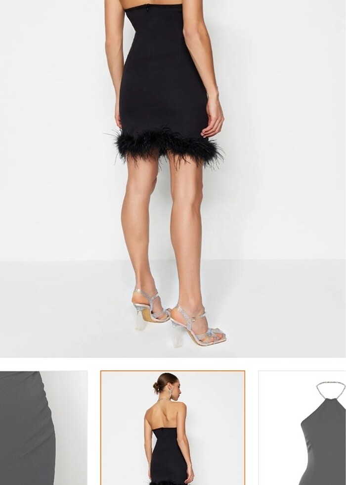 Siyah Vücuda Oturan Otrişli Parlak Taşlı Dokuma Kısa Şık Abiye E - Görsel 5