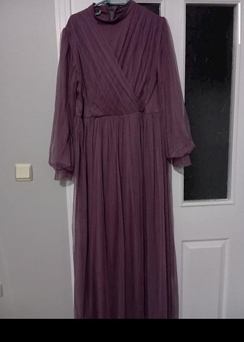 Kadın Mor Uzun Drapeli V Yaka Elbise - Görsel 2