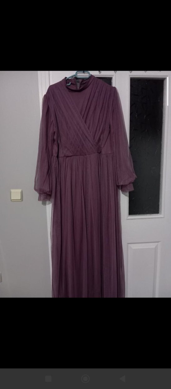 Kadın Mor Uzun Drapeli V Yaka Elbise - Görsel 2