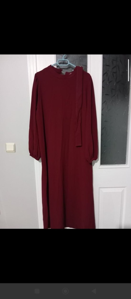 Bordo Uzun Kollu Salaş Kadın Elbise - Görsel 2