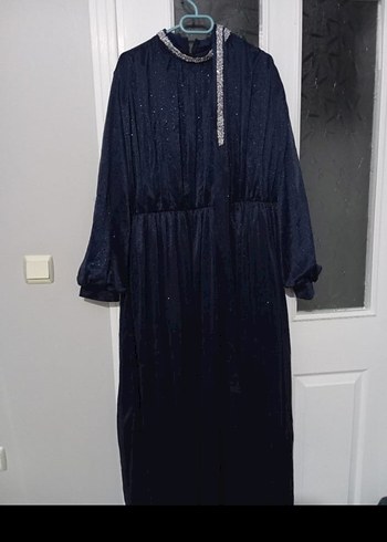 Lacivert Uzun Kollu Uzun Abiye Elbise - Görsel 2