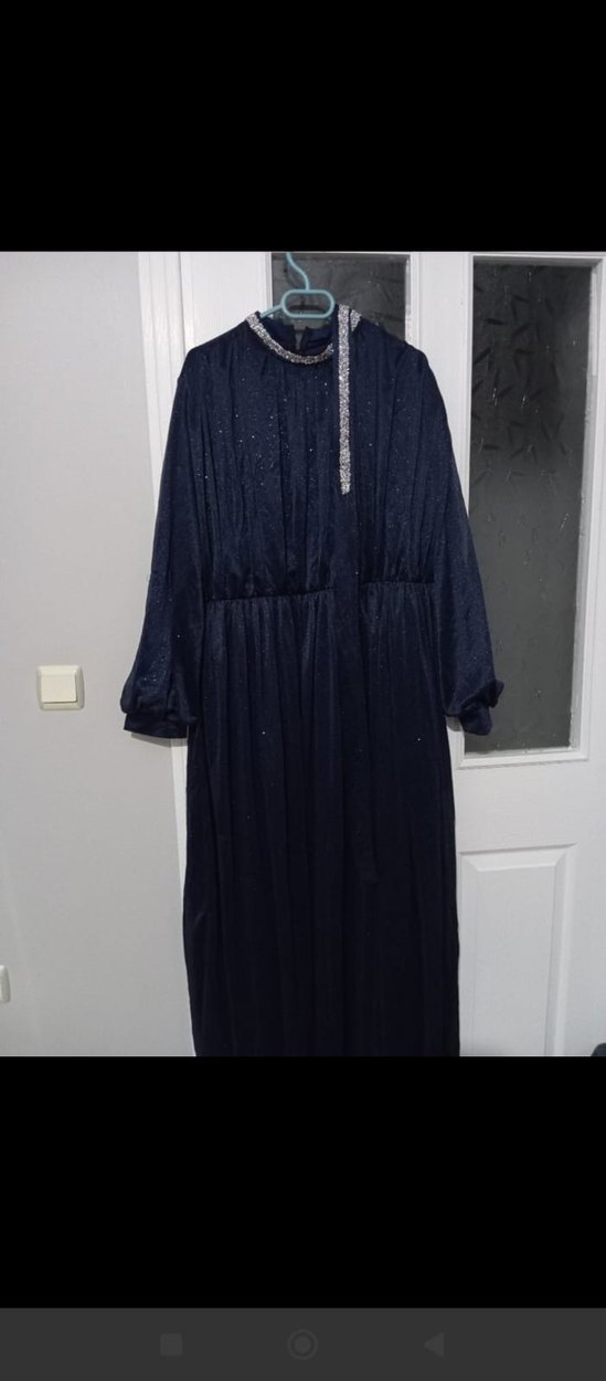 Lacivert Uzun Kollu Uzun Abiye Elbise - Görsel 2