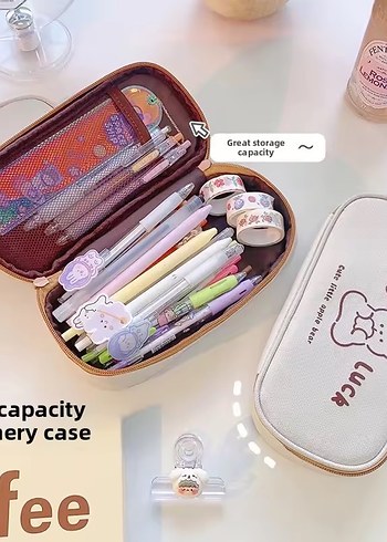 Sevimli Köpek Kanvas Geniş Büyük Y2k Kpop Kalem Kutusu Kalemlik - Görsel 5