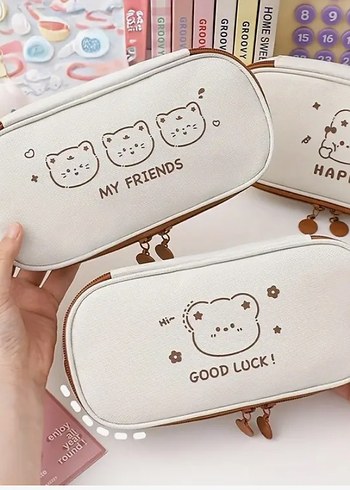 Sevimli Köpek Kanvas Geniş Büyük Y2k Kpop Kalem Kutusu Kalemlik - Görsel 7