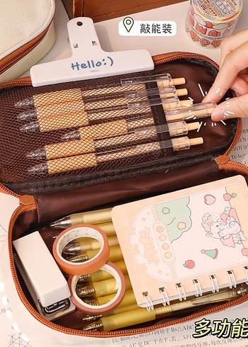 Sevimli Köpek Kanvas Geniş Büyük Y2k Kpop Kalem Kutusu Kalemlik - Görsel 4