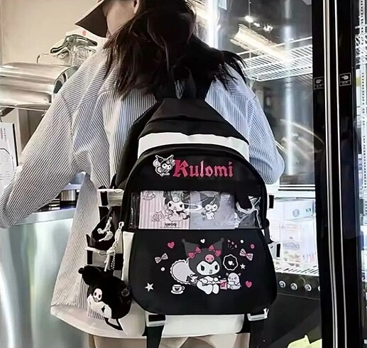 Sanrio Kuromi Y2k Kpop Kore Okul Sırt Çantası Aksesuarlı İthal O