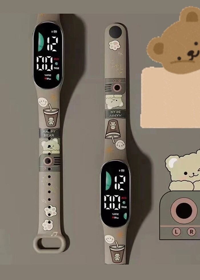 Kawaii Teddy Bear Cute Sevimli Ayı Ayıcık Dijital Led Kız Erkek  - Görsel 2