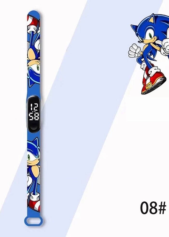 Sonic Kirpi Mavi Dijital Led Çocuk ve Yetişkin Kol Saat Doğum Gü - Görsel 3