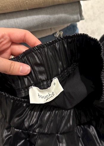 Düğmeli Siyah Deri pantalon - Görsel 5