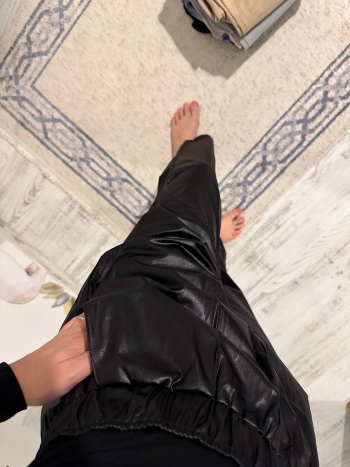 Düğmeli Siyah Deri pantalon - Görsel 3