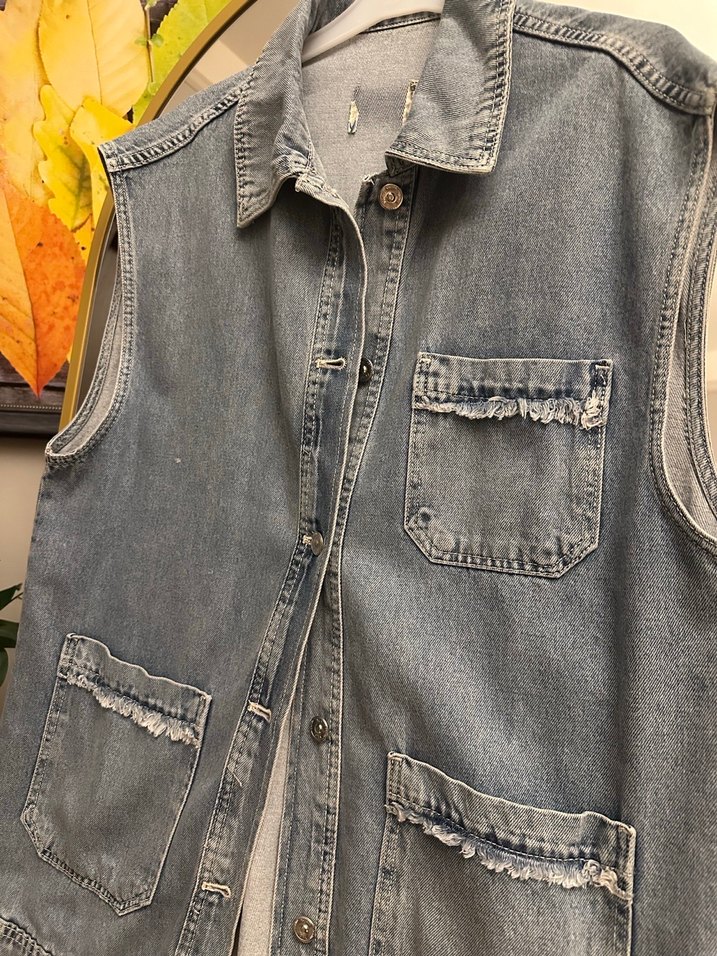 İKOLL Düğmeli Mavi Kot Yelek - Görsel 2