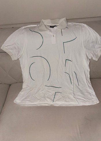 Beyaz Baskılı Kısa Kollu Erkek Polo Tişört