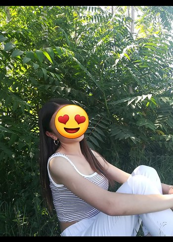 s Beden Bej Çizgili Kısa Triko Kadın Atlet