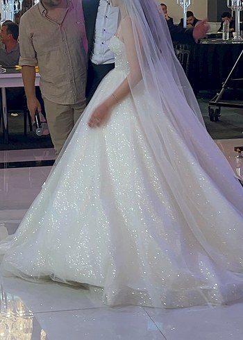 Prenses model simli taşlı kabarık gelinlik - Görsel 8