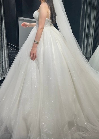 Prenses model simli taşlı kabarık gelinlik - Görsel 5