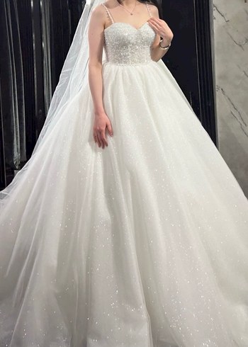 Prenses model simli taşlı kabarık gelinlik - Görsel 4