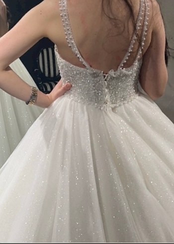 Prenses model simli taşlı kabarık gelinlik - Görsel 6