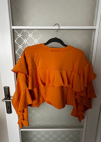 l Beden sarı Renk Turuncu Kadın Fırfırlı Uzun Kollu Sweatshirt