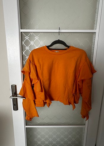 Turuncu Kadın Fırfırlı Uzun Kollu Sweatshirt - Görsel 5