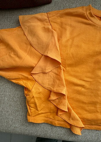 Turuncu Kadın Fırfırlı Uzun Kollu Sweatshirt - Görsel 3