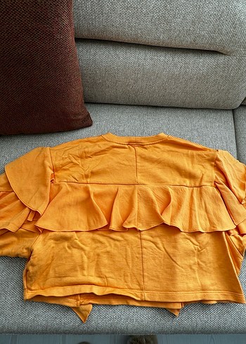 Turuncu Kadın Fırfırlı Uzun Kollu Sweatshirt - Görsel 4