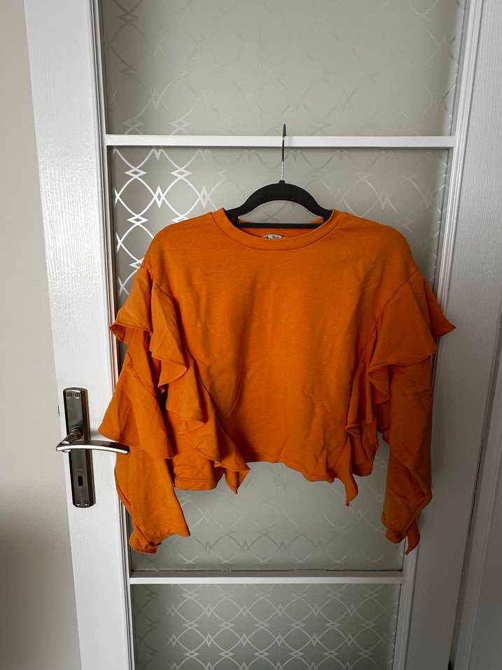 Turuncu Kadın Fırfırlı Uzun Kollu Sweatshirt - Görsel 5