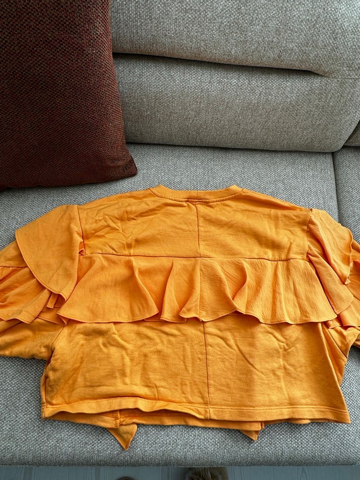 Turuncu Kadın Fırfırlı Uzun Kollu Sweatshirt - Görsel 4