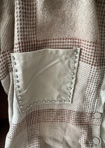 Düğmeli, Uzun Kollu, Bir Kısmı Deri Oversize Kadın Gömlek - Görsel 2