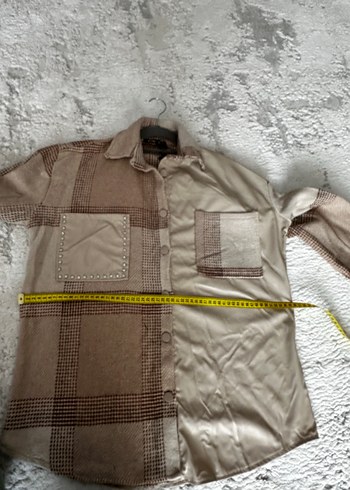 Düğmeli, Uzun Kollu, Bir Kısmı Deri Oversize Kadın Gömlek - Görsel 7