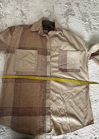 Düğmeli, Uzun Kollu, Bir Kısmı Deri Oversize Kadın Gömlek - Görsel 8