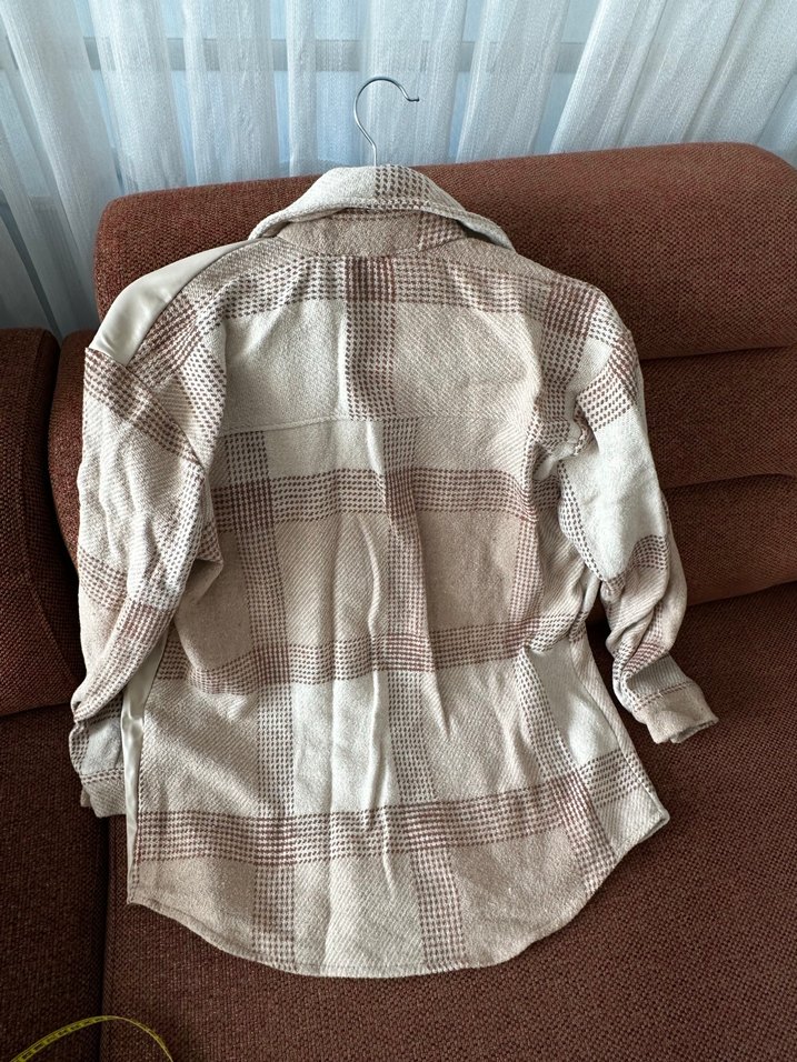 Düğmeli, Uzun Kollu, Bir Kısmı Deri Oversize Kadın Gömlek - Görsel 5