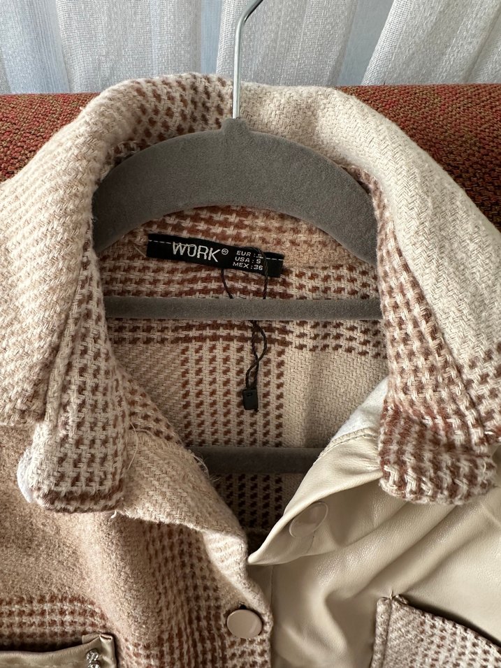 Düğmeli, Uzun Kollu, Bir Kısmı Deri Oversize Kadın Gömlek - Görsel 4