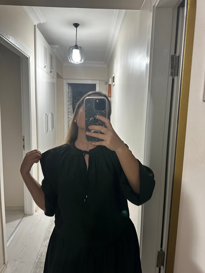 ADL Haki Uzun Kollu Midi Elbise - Görsel 3