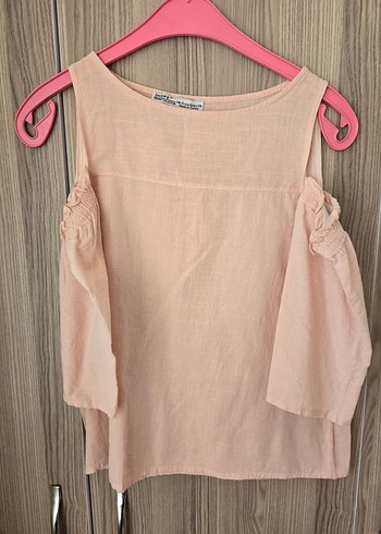 Bej Keten Straplez Mini Bluz