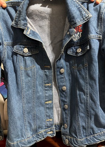 s Beden Nakışlı Düğmeli Mavi Denim Ceket LCW
