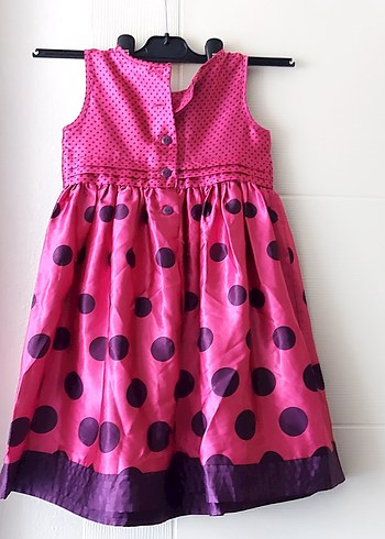 Puantiyeli Düğmeli Pembe Kolsuz Kız Elbisesi