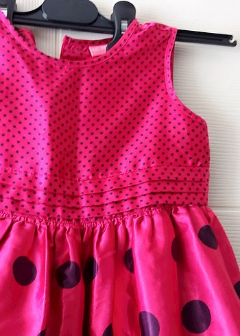 5 Yaş Beden Puantiyeli Düğmeli Pembe Kolsuz Kız Elbisesi