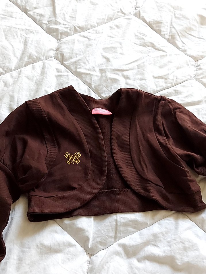 Kız Çocuk Kahverengi Düğmeli Bolero - Görsel 2