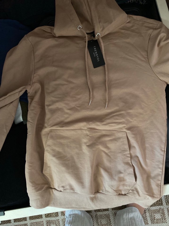 Kapüşonlu Baskılı Kahverengi Salaş Sweatshirt - Görsel 2