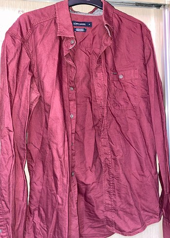 Erkek Bordo Uzun Kollu Düğmeli Gömlek - Görsel 2