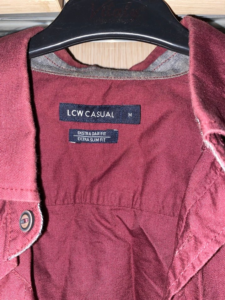 Erkek Bordo Uzun Kollu Düğmeli Gömlek - Görsel 3