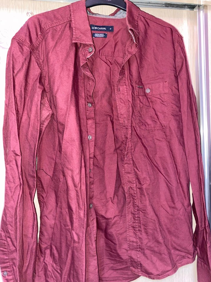 Erkek Bordo Uzun Kollu Düğmeli Gömlek - Görsel 2