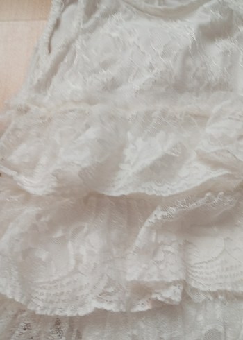 Kız Çocuk Beyaz Fırfırlı Pamuklu Elbise - Görsel 3