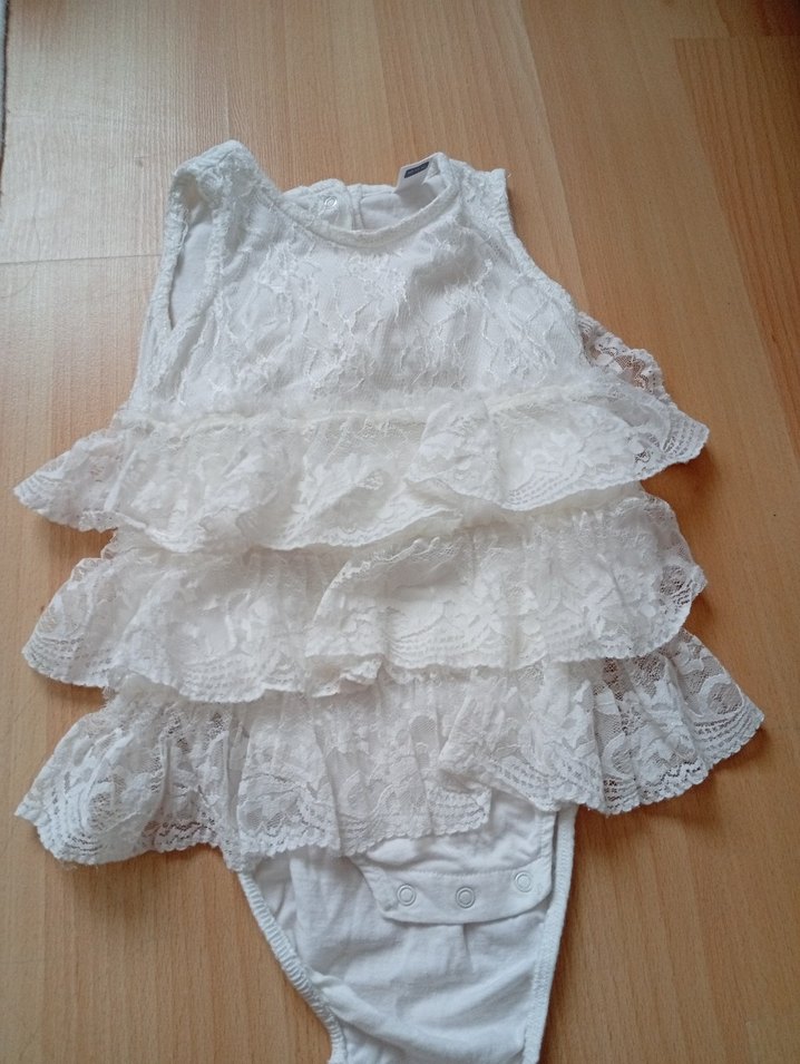 Kız Çocuk Beyaz Fırfırlı Pamuklu Elbise - Görsel 2